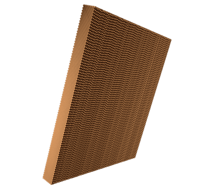 A brown rectangular panel with a dimpled texture, viewed at an angle, featuring a lighter beige edge, against a black background.